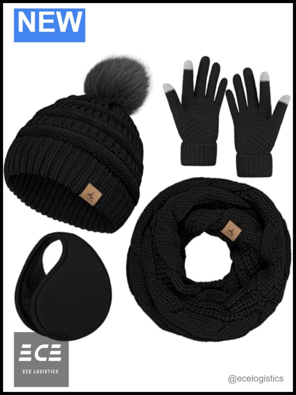 4-Piece Winter Beanie Scarf Gloves Ear Muff Set Acrylic Knit Women's